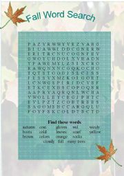 English Worksheet: Fall Wordsearch for the younger classes