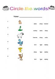 English worksheet: Circle the word(Animals)