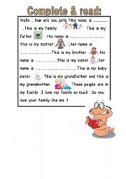 English Worksheet: complete & read
