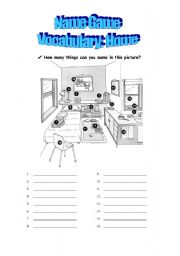 English Worksheet: Name game- Vocabulary:home