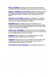 English Worksheet: friend ship