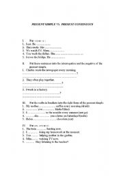 English worksheet: present simple vs. present continuous