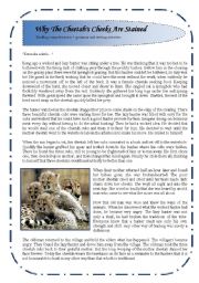 English Worksheet: Reading comprehension + grammar and writing exercise : Why the cheetahs cheeks are stained