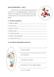 English Worksheet: Reading comprehension