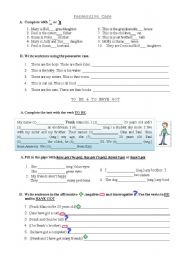 English Worksheet: Possessive Case, Verbs To Be & To Have got