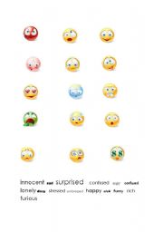 English worksheet: adjectives, some vocabulary help through emotications
