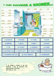 English Worksheet: I AM HAVING A SHOWER...