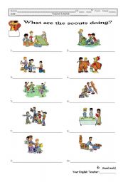 English Worksheet: Scouts actions - present continuous