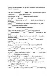 English Worksheet: present simple-present continuous