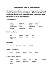 English worksheet: non-progressive verbs