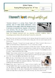 English Worksheet: I havent lost enough wqeight yet  Reading for Upper Intermediate or Lower Advanced students