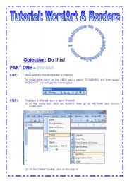 English Worksheet: Tutorial N2 - WordArt & Borders