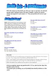 English Worksheet: Health Quiz - A questionnaire