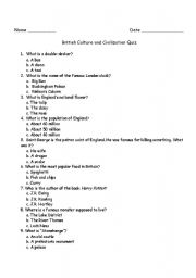 English worksheet: british culture and civilisation