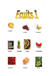 English worksheet: Fruits part I