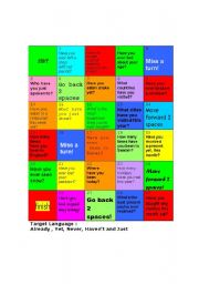 English Worksheet: Gameboard to recycle - YET- NEVER and JUST