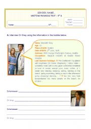 English Worksheet: WRITING AN INTERVIEW - Students choose one of the 2 - Doctor Grey, Meredith, or Izzie
