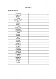 English Worksheet: PLURALS