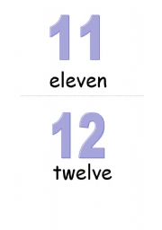 English worksheet: Numbers 11-20 - flashcards