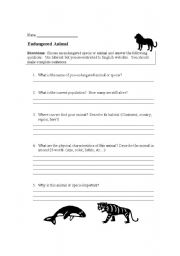 English worksheet: Endangered anmial