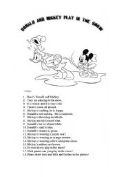 English Worksheet: Donald and Mickey Play in the Snow
