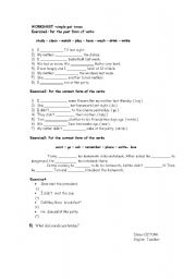 English worksheet: simple past tense