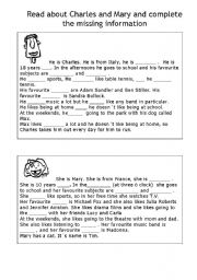 English Worksheet: Read about Charles and Mary and complete the missing information