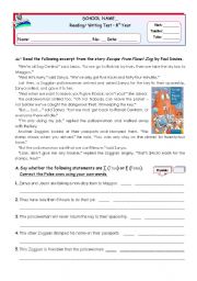 Escape from Planet Zog - Reading Comprehension Test  for 7/8th graders