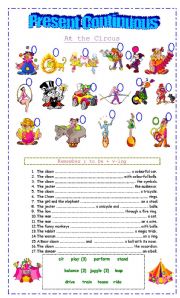 English Worksheet: Present Continuous- At the circus