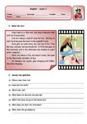 English Worksheet: JANES ROUTINE