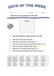 English Worksheet: Days of the week