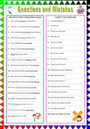 English Worksheet: Questions and Mistakes