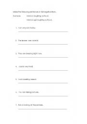 English Worksheet: Writing the verb to be in full negative form