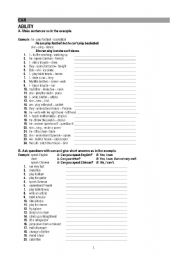 English Worksheet: can
