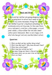 English Worksheet: Reading comprehension