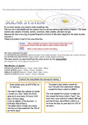English Worksheet: Solar system and planets