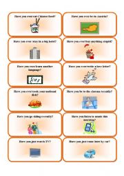 Present perfect speaking cards