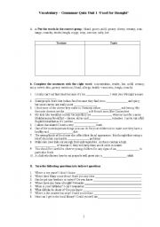 English Worksheet: Vocabulary Grammar Quiz to test food/direct indirect speech