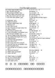 English Worksheet: Find the right answers
