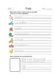 English worksheet: fruits