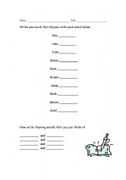 English Worksheet: Rhyming words