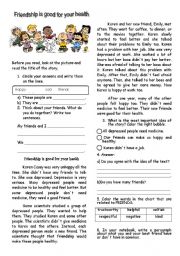 English Worksheet: Friendship is good for your health