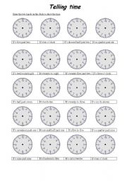 English Worksheet: Telling time