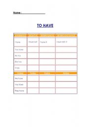 English worksheet: verb to have 