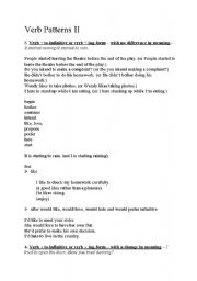 English Worksheet: verb patterns