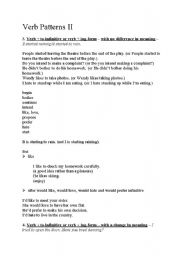 English worksheet: verb patterns