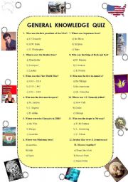 English Worksheet: General knowledge quiz (was,were)