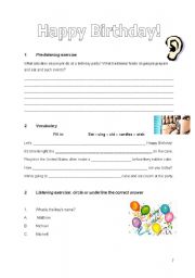 English Worksheet: Listening Happy Birthday