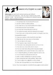 English Worksheet: 21 Reasons Why English is a Pain