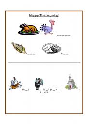 English worksheet: EASY Thanksgiving vocabulary for Beginners